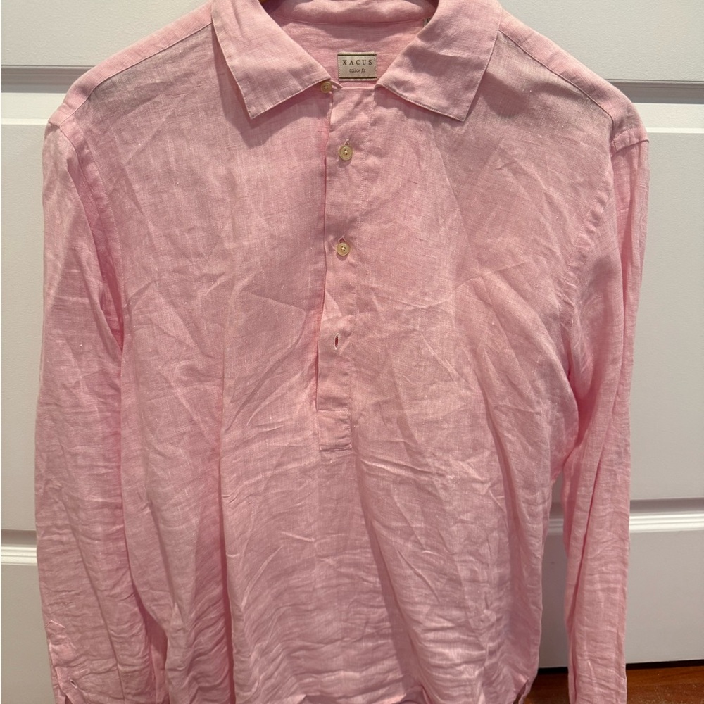 Xacus Pink 100% Linen Casual Button Down Pink Shirt New Without Tags